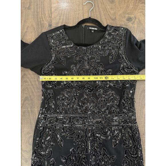 Gianni Bini Sequins Beaded Black Mini Dress 3/4 Sleeve Zip Back Size Large - Picture 7 of 8